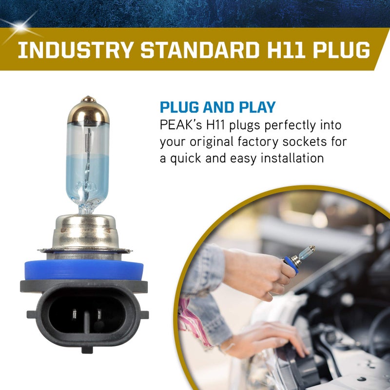 PEAK Power Vision Gold Automotive High Performance H11 55W Headlights (2 Pack), White - Image 4